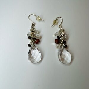 Vintage Clear Crystal Teardrop Dangle Earrings Silver Tone